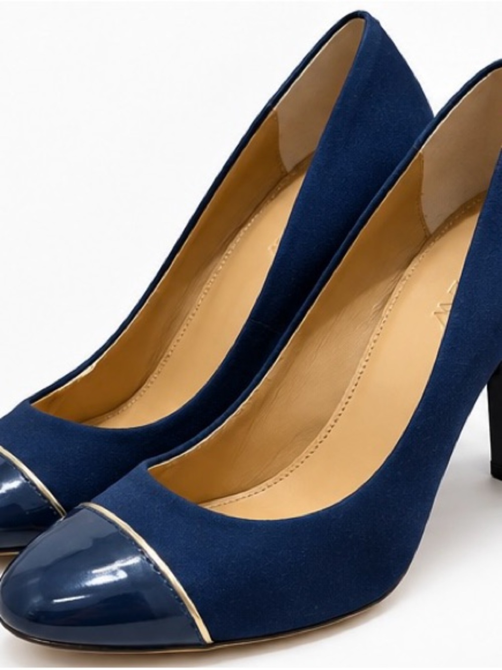 J.Crew Navy Blue Suede Patent Cap Toe Block Heel Pumps Size 8